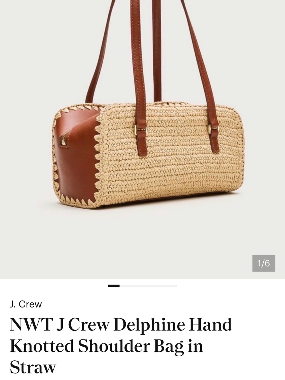 J. Crew Straw Knotted Shoulder Bag with Brown Leather Trim